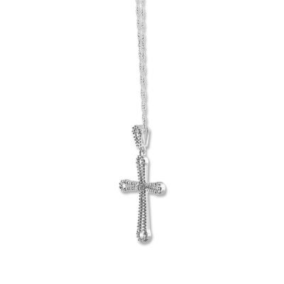 Womens 1/5 CT. T.W. Genuine White Diamond 10K White Gold Cross Pendant Necklace