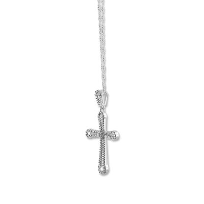 Womens 1/5 CT. Genuine White Diamond 10K White Gold Cross Pendant Necklace