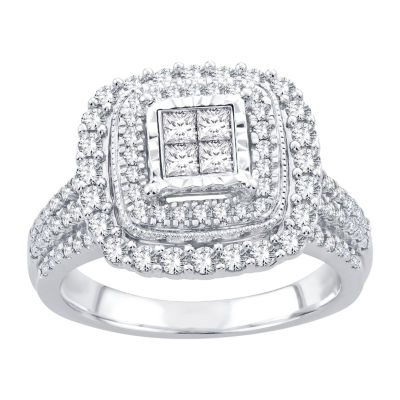 Womens 1 CT. T.W. Natural White Diamond 10K White Gold Cushion Engagement Ring