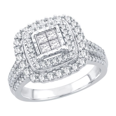 Womens 1 CT. T.W. Natural White Diamond 10K White Gold Cushion Engagement Ring