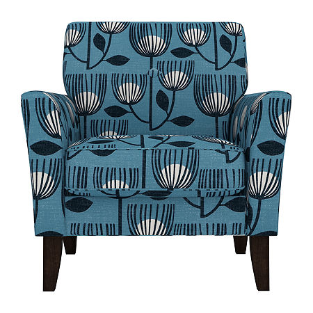 Alex Transitional Flared Arm Accent Chair In Floral Fabric, One Size, Blue