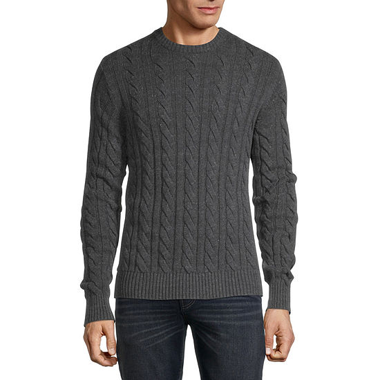 St. John's Bay Crew Neck Long Sleeve Cable-Knit Sweater