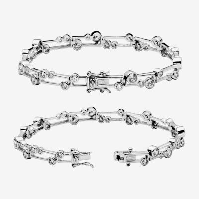 Sterling Silver Cubic Zirconia Round Link Bracelet