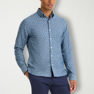 Van Heusen Essential Indigo Mens Slim Fit Long Sleeve Floral Button-Down Shirt