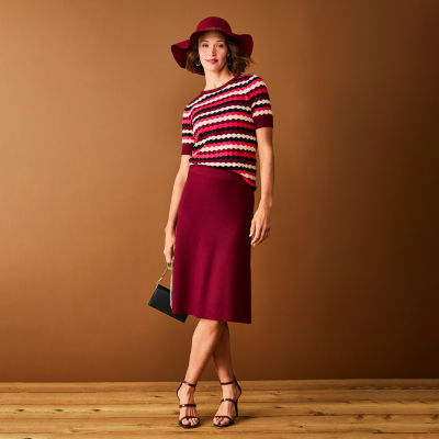 Liz Claiborne Striped Short-Sleeve Sweater, Skirt, Heeled Sandals, Hat,  Crossbody Bag - JCPenney