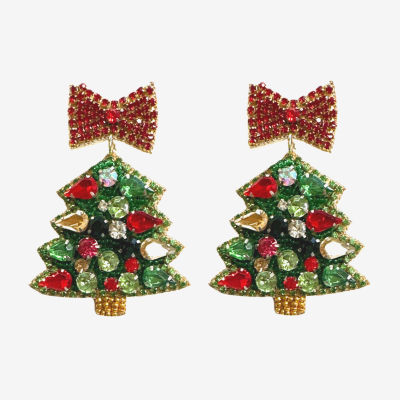 Bijoux Bar Christmas Tree Crystal Bow Drop Earrings