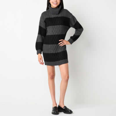 by&by Womens Long Sleeve Striped Sweater Dress Juniors