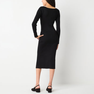 by&by Womens Juniors Long Sleeve Midi Sweater Dress