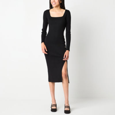 by&by Womens Juniors Long Sleeve Midi Sweater Dress