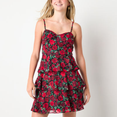 by&by Womens Juniors Sleeveless Floral Fit + Flare Dress