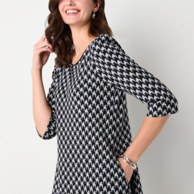 Jessica Howard Womens 3/4 Sleeve Plaid Shift Dress