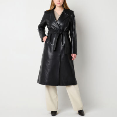 Worthington Womens Faux Leather Midweight Trench Coat