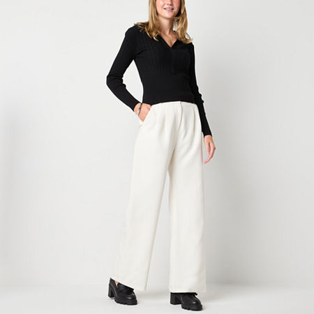 By&by-Juniors Womens High Rise Wide Leg Flat Front Pant, 18, White