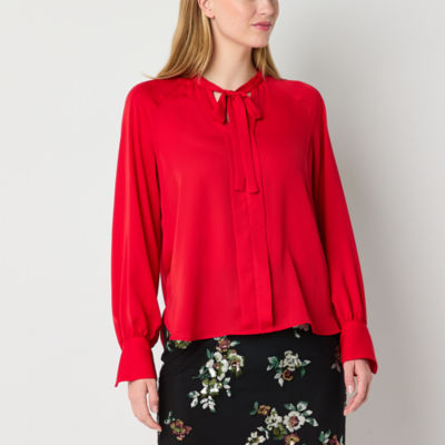 Worthington Womens V Neck Long Sleeve Blouse