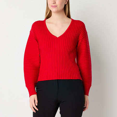 Worthington Womens V Neck Long Sleeve Pullover Sweater, Xx-large, Red