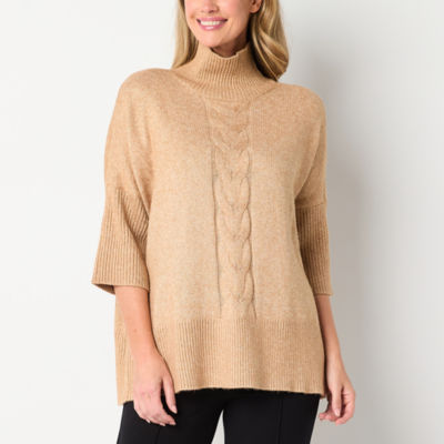 Liz Claiborne Womens Mock Neck 3/4 Sleeve Poncho