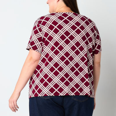 Liz Claiborne Plus Womens Keyhole Neck Short Sleeve Blouse