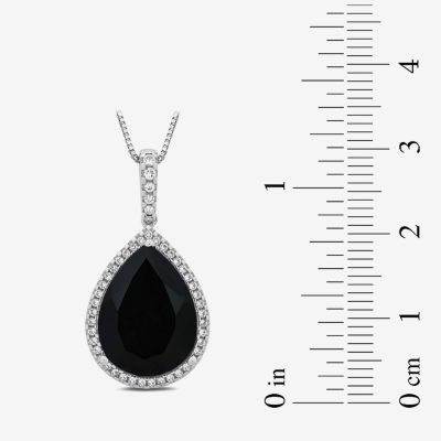 Womens Genuine Black Onyx Sterling Silver Pear Pendant Necklace