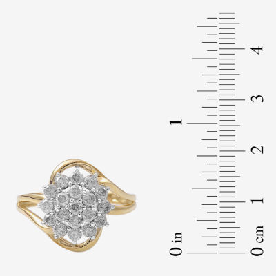 Womens 1 CT. T.W. Natural White Diamond 10K Gold Cluster Cocktail Ring