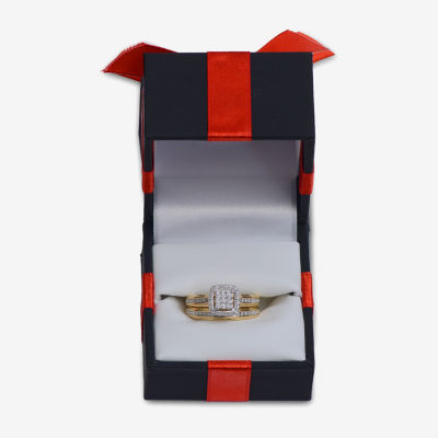 Surrounded by Love Womens 1/5 CT.T.W. Natural Diamond Sterling Silver or 14K Gold Over Silver Cushion Side Stone Halo Bridal Set