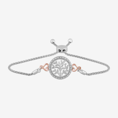 Hallmark Diamonds Tree Of Life Diamond Accent Natural White Diamond 14K Rose Gold Over Silver Heart Round Bolo Bracelet