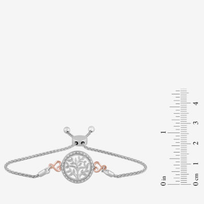 Hallmark Diamonds Diamond Accent Natural White Diamond 14K Rose Gold Over Silver Heart Round Bolo Bracelet