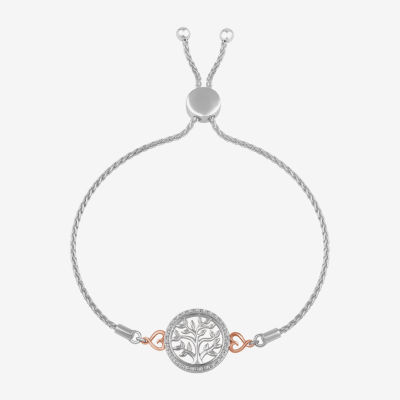 Hallmark Diamonds Tree Of Life Diamond Accent Natural White Diamond 14K Rose Gold Over Silver Heart Round Bolo Bracelet