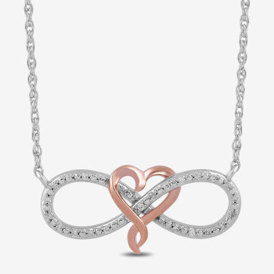 Hallmark Diamonds Womens Diamond Accent Natural White Diamond 14K Rose Gold Over Silver Heart Infinity Pendant Necklace