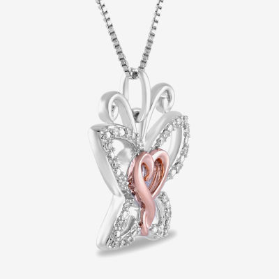 Hallmark Diamonds Womens Diamond Accent Natural White Diamond 14K Rose Gold Over Silver Butterfly Heart Pendant Necklace