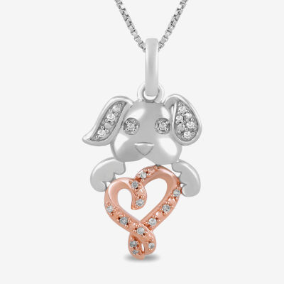 Hallmark Diamonds Womens Natural White Diamond 14K Rose Gold Over Silver Heart Pendant Necklace