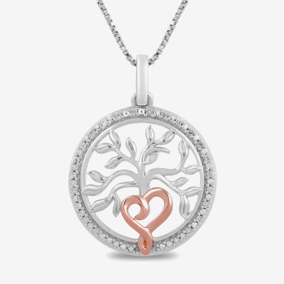 Hallmark Diamonds Womens Diamond Accent Natural White Diamond 14K Rose Gold Over Silver Heart Round Pendant Necklace