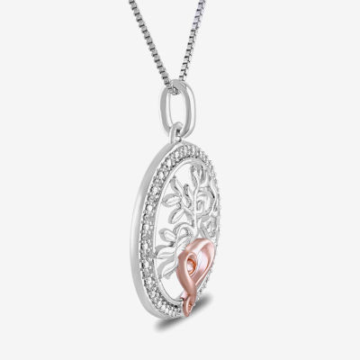 Hallmark Diamonds Womens Diamond Accent Natural White Diamond 14K Rose Gold Over Silver Heart Round Pendant Necklace