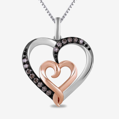 Hallmark Diamonds Womens 1/6 CT. T.W. Natural Black Diamond 14K Rose Gold Over Silver Heart Pendant Necklace