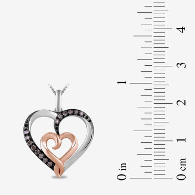 Hallmark Diamonds Womens 1/6 CT. T.W. Natural Black Diamond 14K Rose Gold Over Silver Heart Pendant Necklace