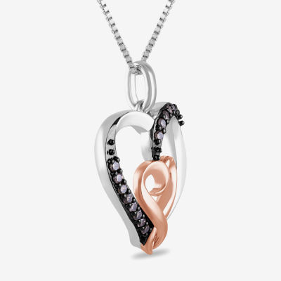 Hallmark Diamonds Womens 1/6 CT. T.W. Natural Black Diamond 14K Rose Gold Over Silver Heart Pendant Necklace