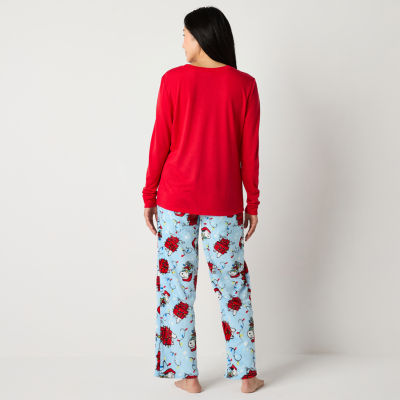 Womens Peanuts Snoopy Crew Neck Long Sleeve 2-pc. Pant Pajama Set