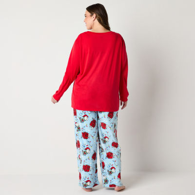 Womens Peanuts Snoopy Plus Crew Neck Long Sleeve 2-pc. Pant Pajama Set