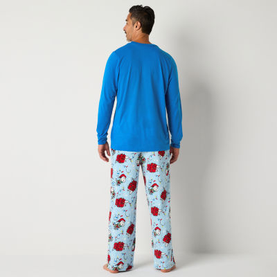 Mens Peanuts Snoopy Crew Neck Long Sleeve 2-pc. Pant Pajama Set