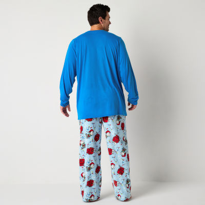 Mens Peanuts Snoopy Big Crew Neck Long Sleeve 2-pc. Pant Pajama Set