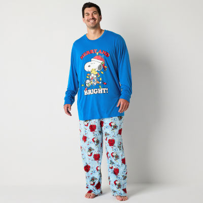 Mens Peanuts Snoopy Big Crew Neck Long Sleeve 2-pc. Matching Family Pajama Sets