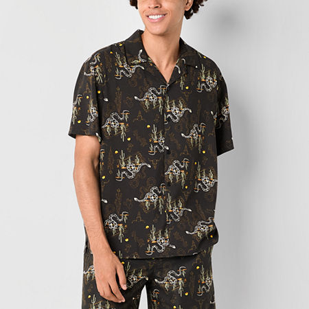 Arizona Mens Short Sleeve Camp Shirt, Large, Black