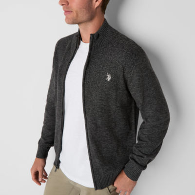 U.S. Polo Assn. Full Zip Mens Mock Neck Long Sleeve Cardigan