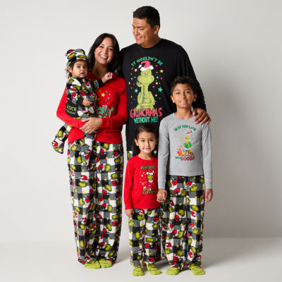 Womens Dr. Seuss Grinch Plus Crew Neck Long Sleeve 2-pc. Matching Family Pant Pajama Set