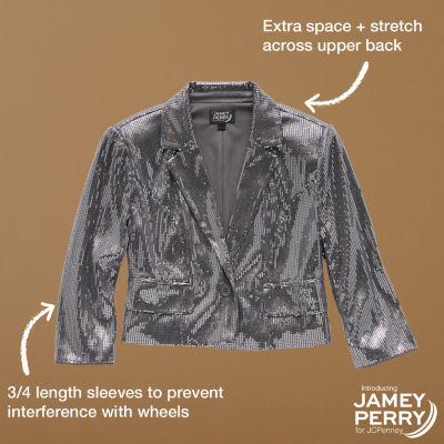 Jamey Perry x JCPenney Womens Adaptive Sequin Cropped Blazer