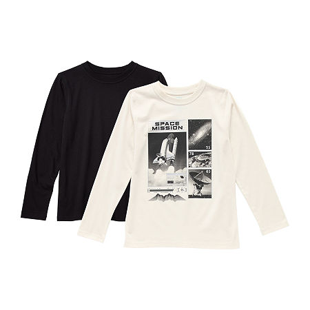 Thereabouts Little & Big Boys 2-pc. Crew Neck Long Sleeve Graphic T-Shirt, L (14-16) Husky, Beige