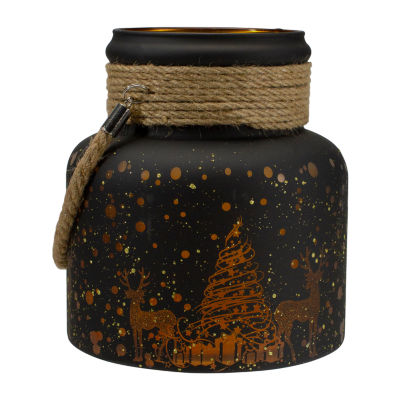 Northlight 8" Deer And Pine Trees Flameless Glass Candle Holder