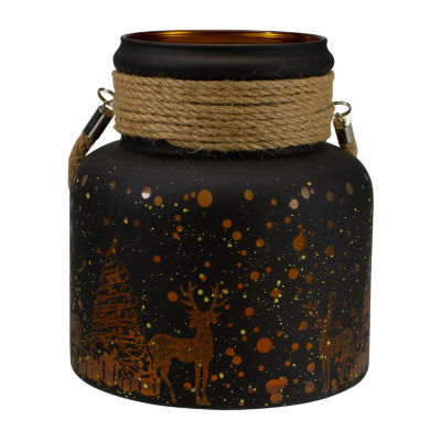 Northlight 8" Deer And Pine Trees Flameless Glass Candle Holder