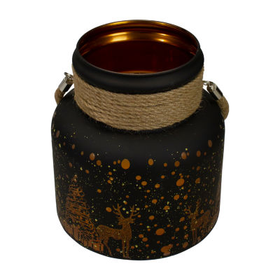 Northlight 8" Deer And Pine Trees Flameless Glass Candle Holder