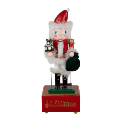 Northlight 12" Animated And Musical Santa With Bear Wood Plays Music Christmas Nutcracker