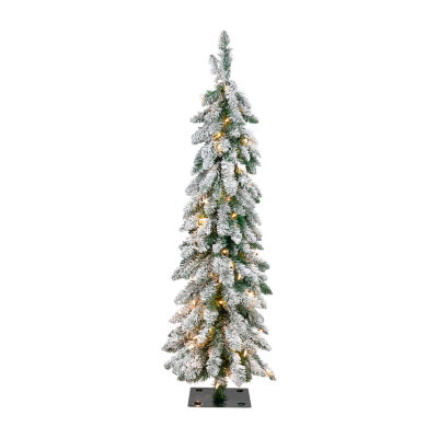 Northlight 4ft Prelit Pencil Flocked Alpine Artificial Clear 4 Foot Flocked Pine Christmas Tree